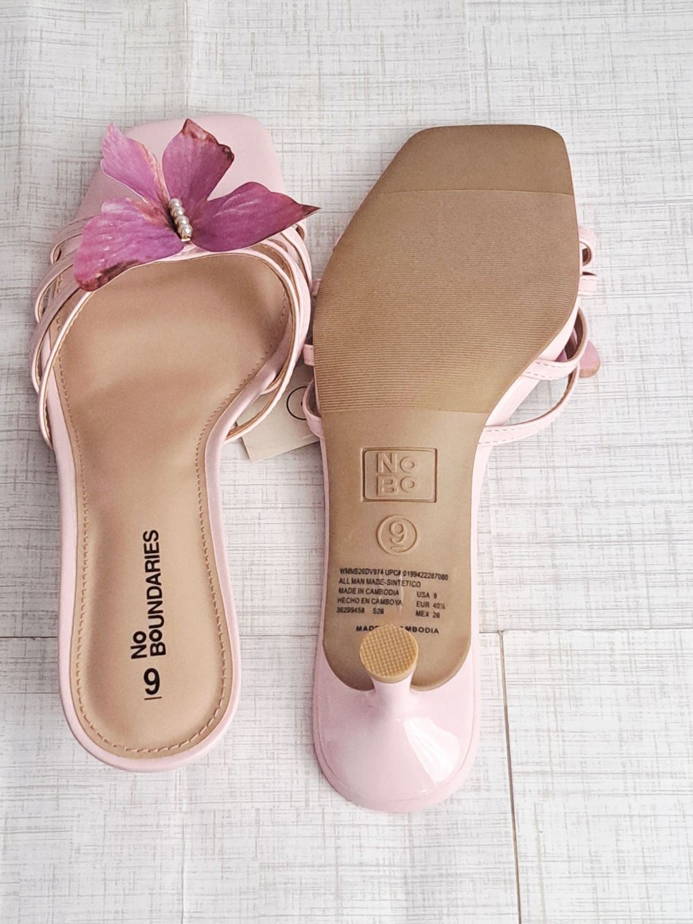 No Boundaries Women's Pink Butterfly Accent Slide Heels - Picture 8 of 9